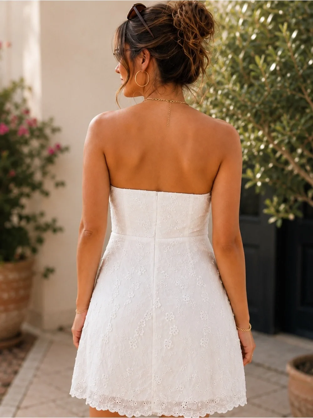 Altar’d State White Floral Appliqué Strapless Mini Dress Coquette Summer - Picture 2 of 7